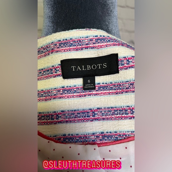 Talbots Tweed Textured Striped Lined Blazer Jacket Pink White Blue Long Sleeve 6 - Picture 6 of 7